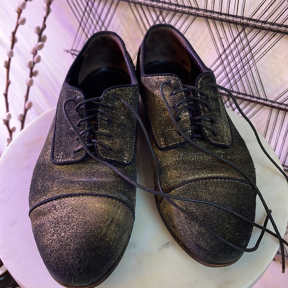 AGL black and distressed gold Leather Lace-Up Oxford Loafer Flats Menswear 6.5 - Picture 9 of 13